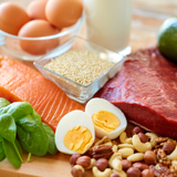 A range of protein-rich foods, including eggs, salmon and nuts